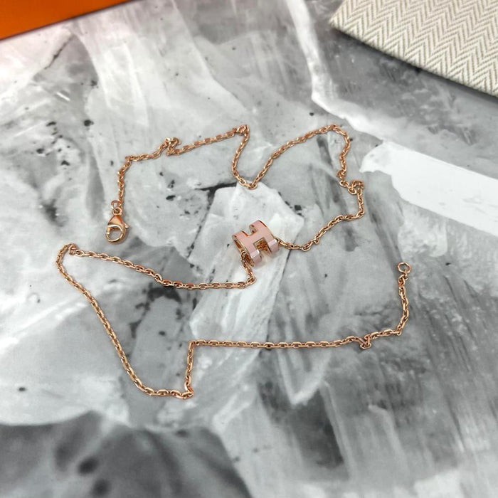 HERMES Mini Pop H Necklace Pop Ash Rose Dragée Rose Gold