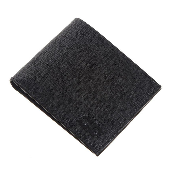 Ferragamo Gancini Leather Bifold Wallet Black/Nero Dark Rain Men