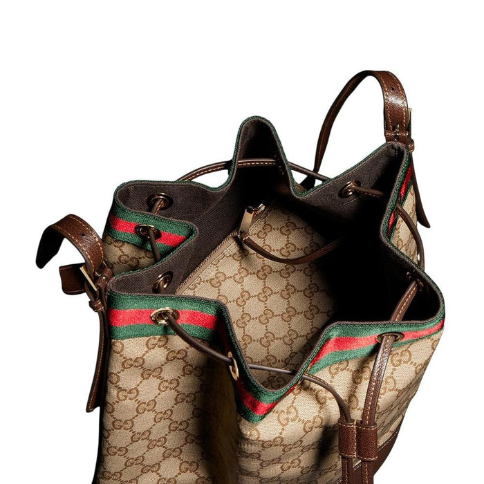 GUCCI Venice Large Bucket Bag Beige Canvas Leather Shoulder Bag