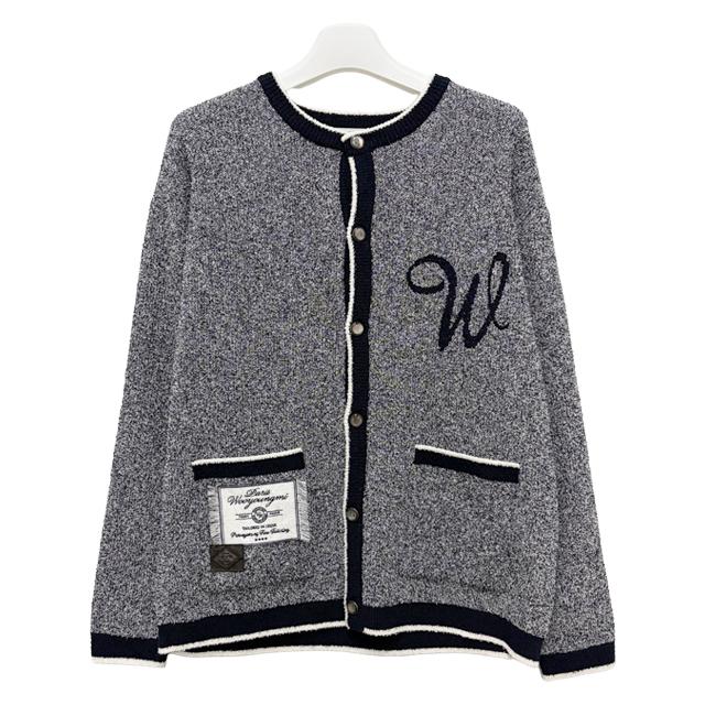 WOOYOUNGMI Round Neck Logo Cardigan Men’s Knit Navy