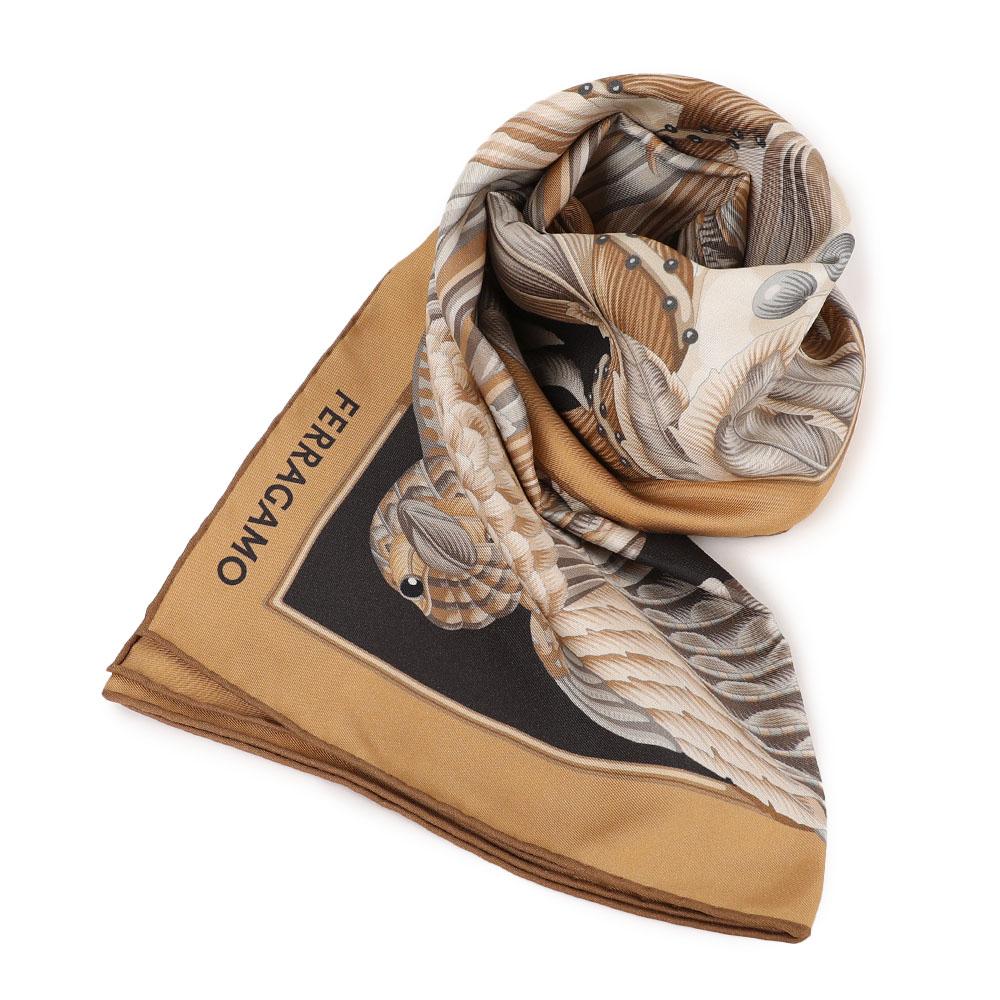 Ferragamo Lutz Print Silk Foulard Scarf Beige Black