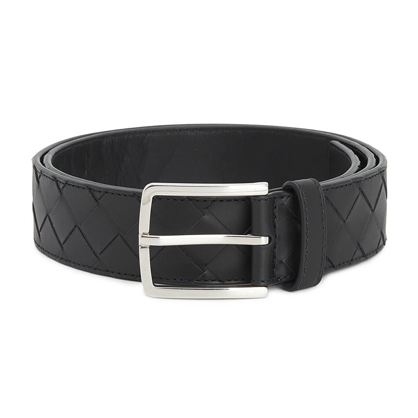Bottega Veneta Intrecciato Black Leather Men's Belt