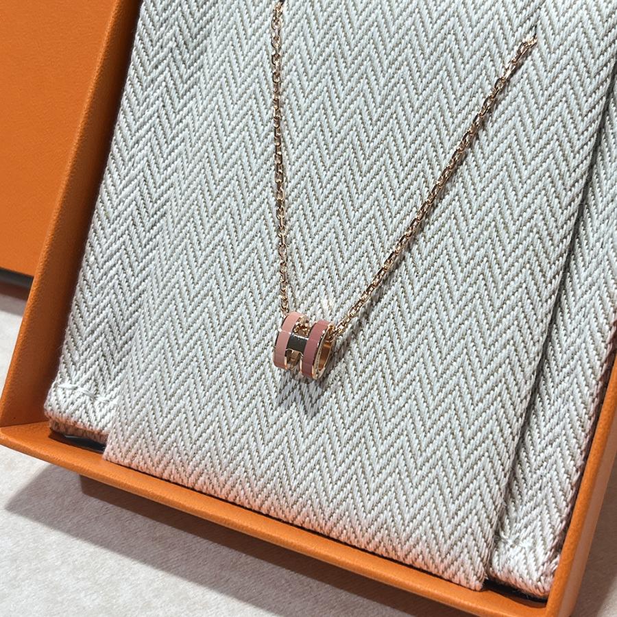 HERMES Mini Pop H Two-Tone White Pink Rose Gold Necklace