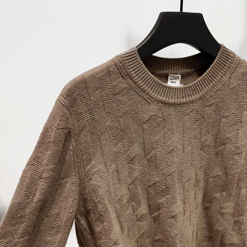 HERMES Etoupe Wool H Logo Crewneck Long Sleeve Sweater