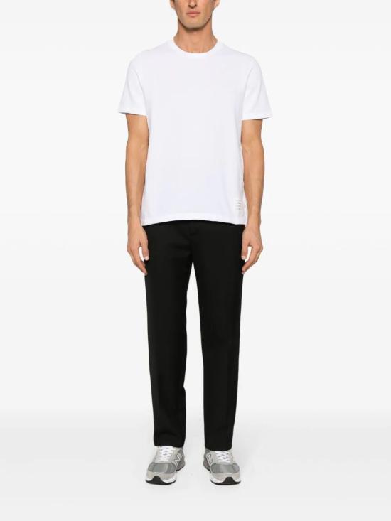 THOM BROWNE White Piqué Relaxed Fit T-Shirt with Center Back Stripe