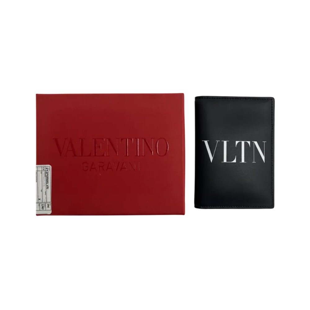 VALENTINO VLTN Logo Passport Card Holder Unisex Black Card Wallet