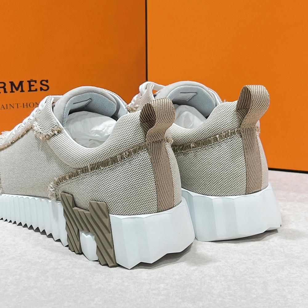 HERMES Bouncing Fringe Sneakers Beige Brown Two-Tone Low-Top