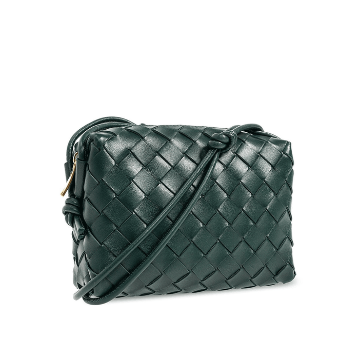 Bottega Veneta Intrecciato Mini Loop Camera Bag Green Leather Crossbody