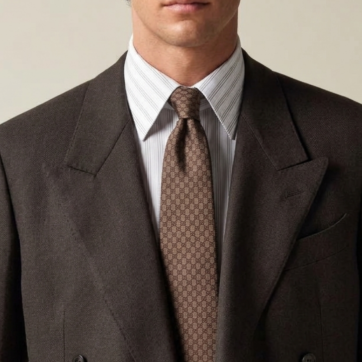 GUCCI GG Silk Jacquard Tie Men Camel