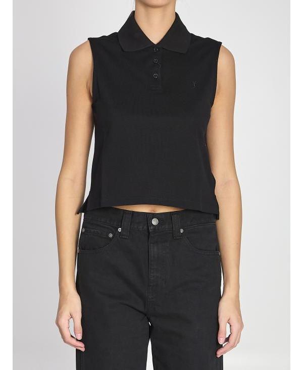 Saint Laurent CASSANDRE Logo Polo Shirt Black Cotton Women’s Tee