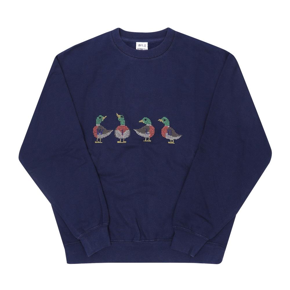Wild Donkey Vintage Deep Navy Blue Mallard Graphic Sweatshirt Men