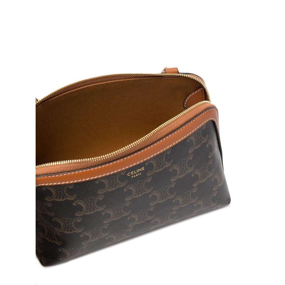 CELINE Triomphe Logo Canvas Lambskin Chain Clutch Bag Navy