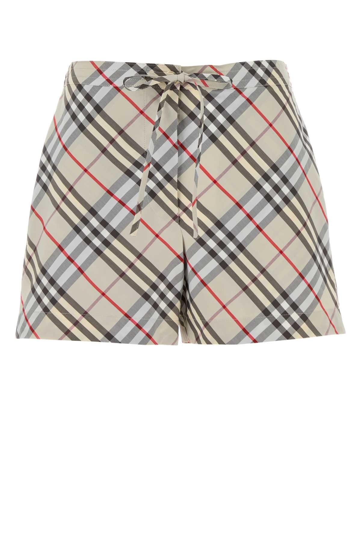 BURBERRY Check Cotton Blend Short Shorts Women’s Beige