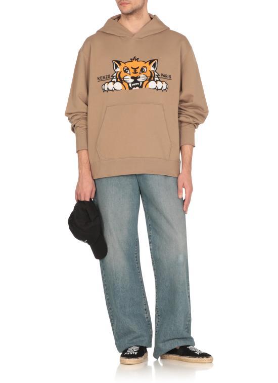 KENZO Beige Happy Tiger Embroidered Hoodie Sweatshirt Women FF55 SW2644 MF10