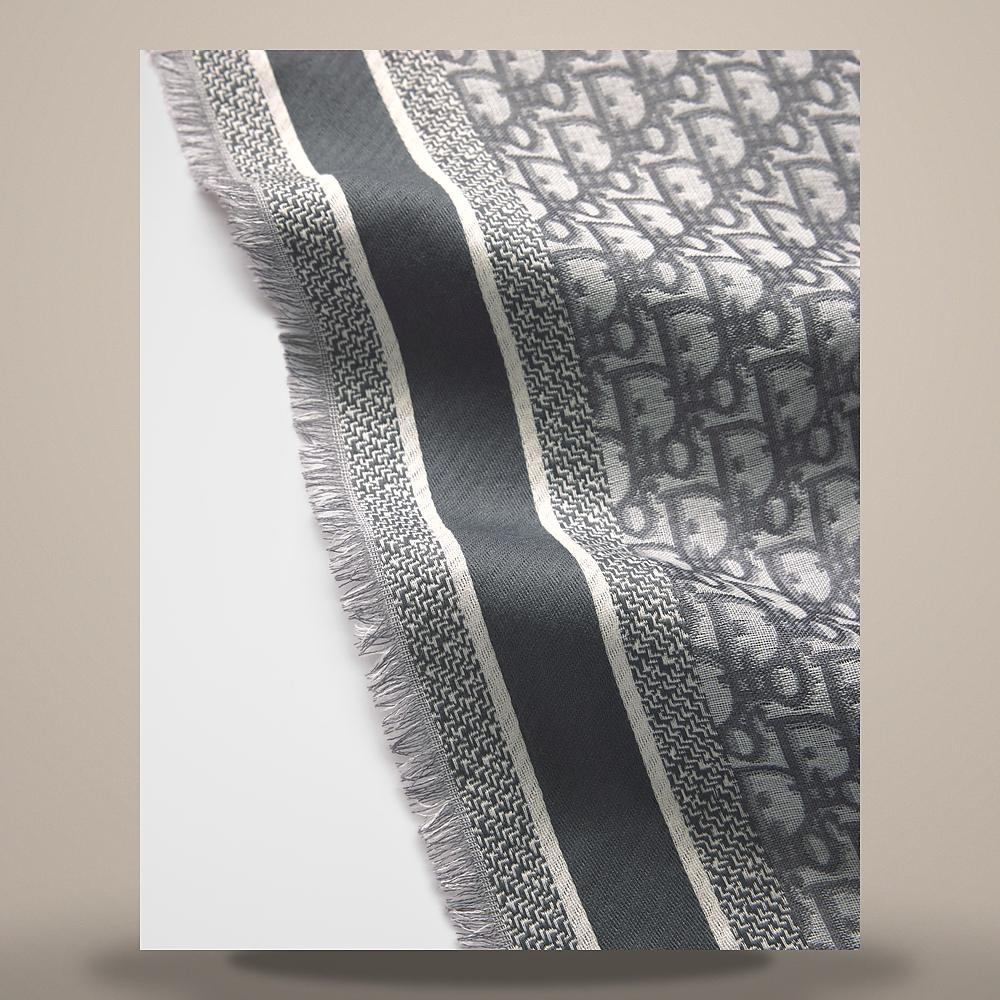 DIOR Oblique Gray Wool Silk Cotton Shawl Scarf