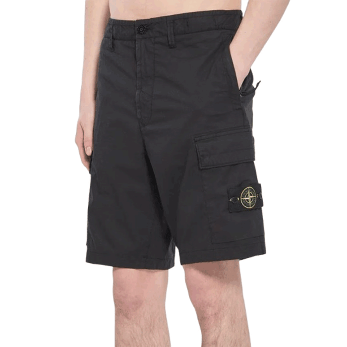 STONE ISLAND Men’s Cargo Shorts Black Cotton Ripstop Pants