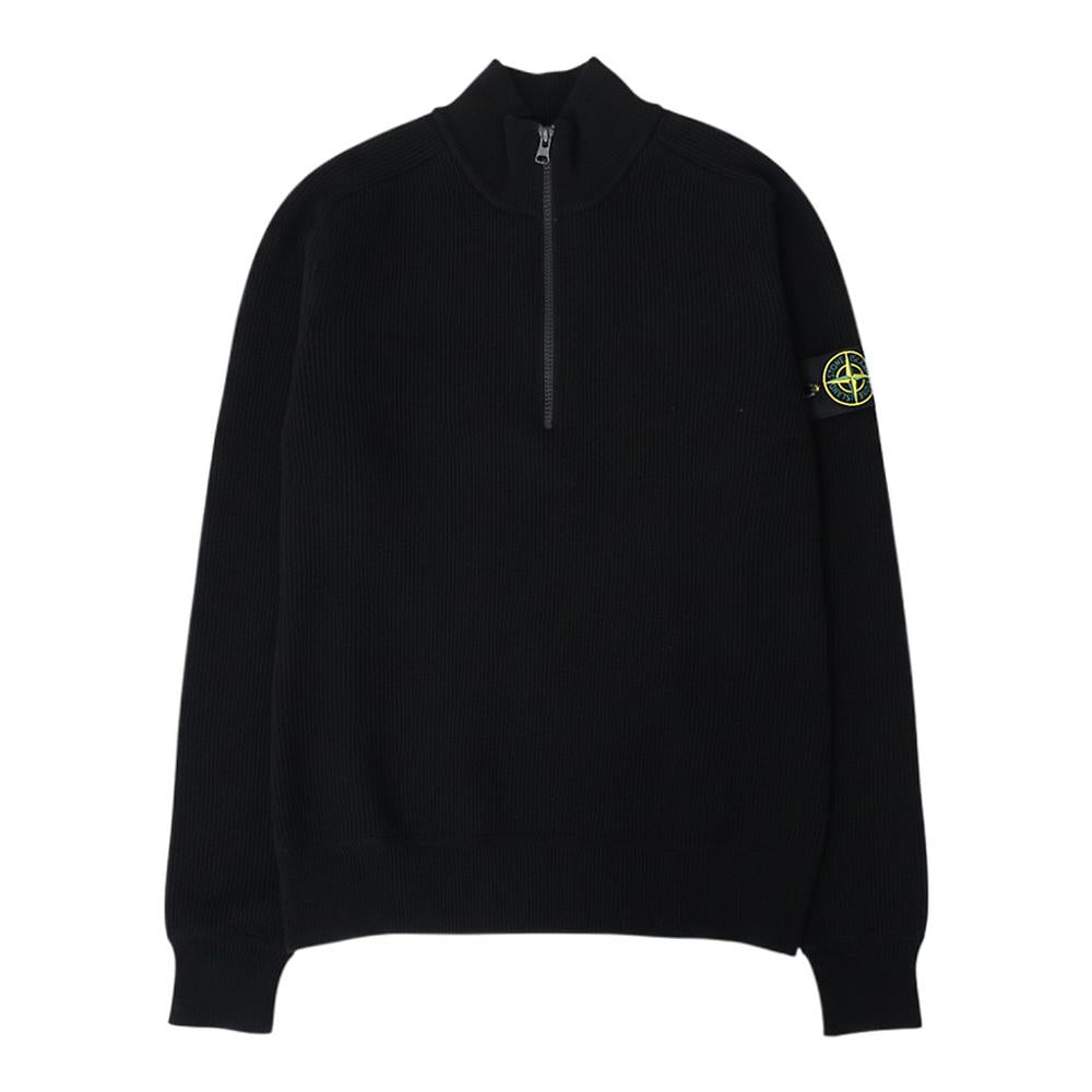STONE ISLAND Zip-Up Wool Knit Sweater with Patch Black Men