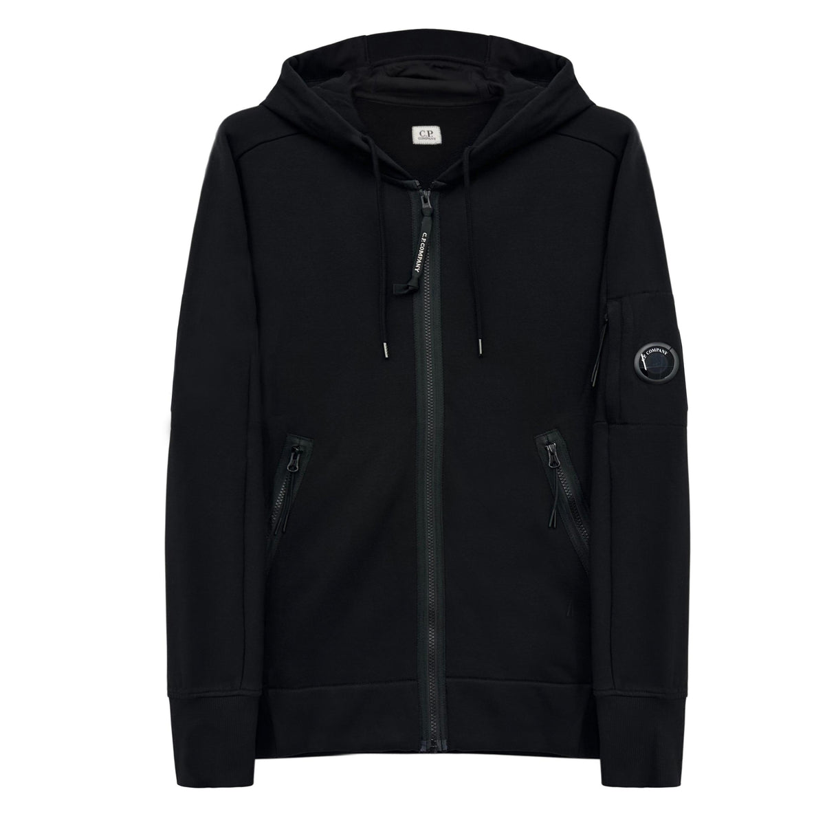 CP Company Lens Patch Diagonal Zip Hoodie Black Men's