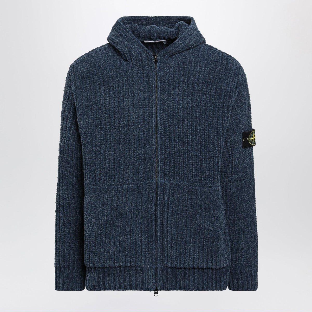 STONE ISLAND Black Wool Knit Zip-Up Sweater