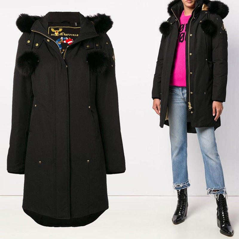 Moose Knuckles Governor Lake Long Down Puffer Coat Black Women