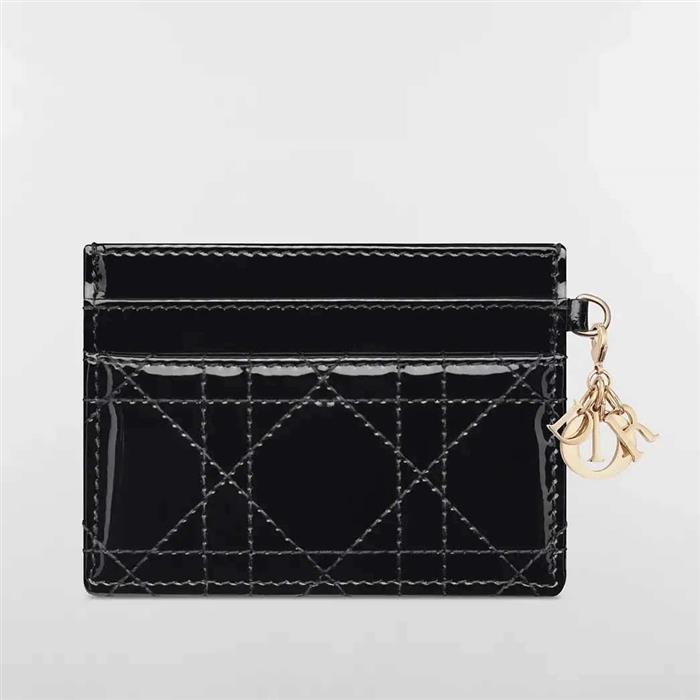 DIOR Lady Freesia Leather Card Holder Wallet Black