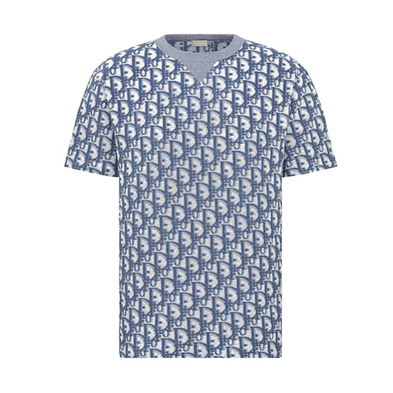 DIOR Blue/White Oblique Casual Fit Cotton Jersey T-Shirt