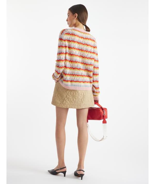 Maison Kitsune Striped Alpaca Lace Cardigan NW00501 KF0002