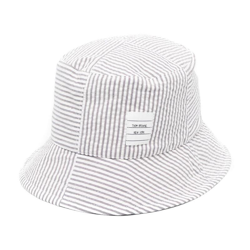 THOM BROWNE Stripe Bucket Hat Mid Grey