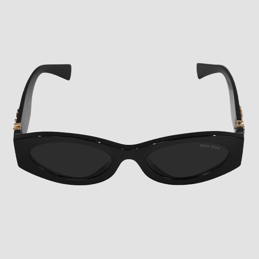 Miu Miu Gleams Logo Temple Oval Sunglasses Black Acetate MU11WS 1AB5S0