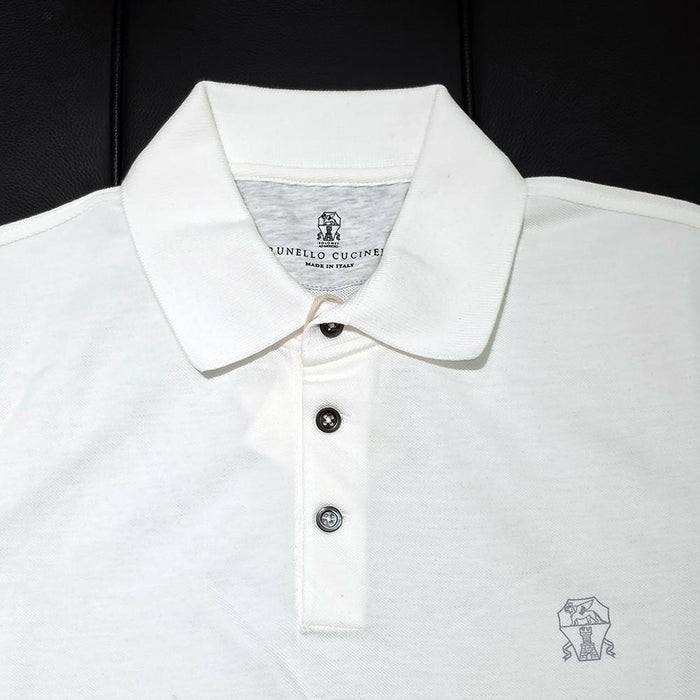 Brunello Cucinelli White Short Sleeve Logo Embroidered Polo Shirt