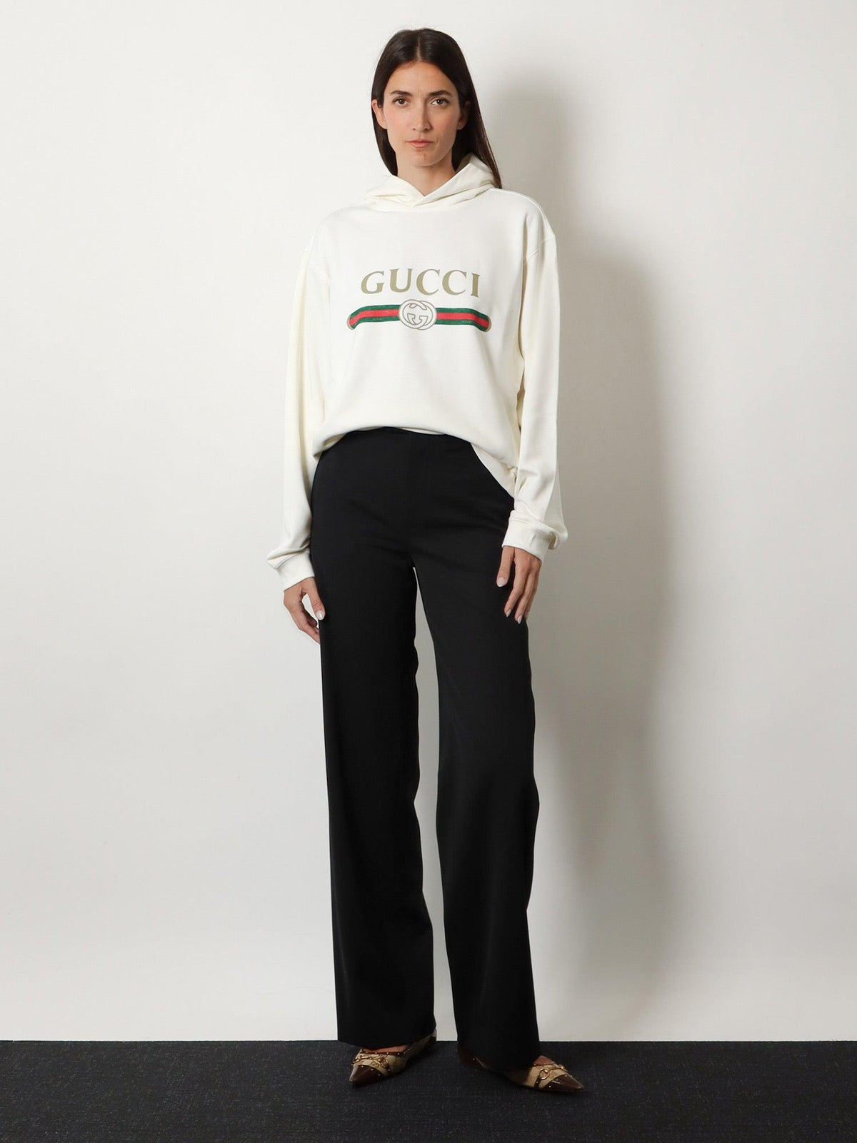 GUCCI Black Cotton Logo Hoodie for Women