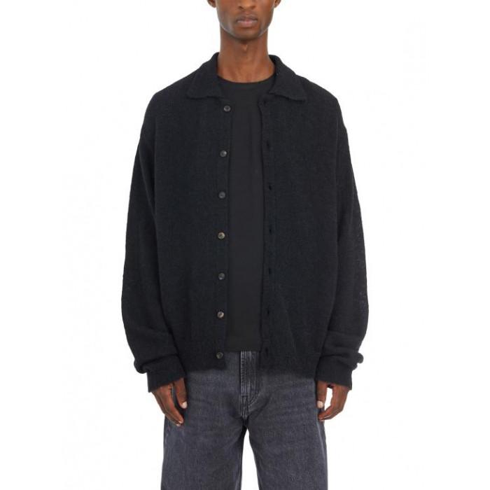 OUR LEGACY Black Fuzzy Alpaca Evening Polo Cardigan