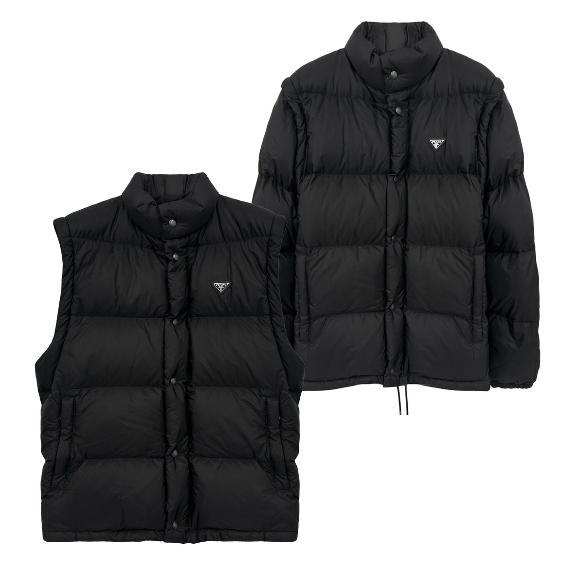 PRADA Goose Down Puffer Jacket Detachable Sleeves Triangle Logo Bla SGC863 F0002
