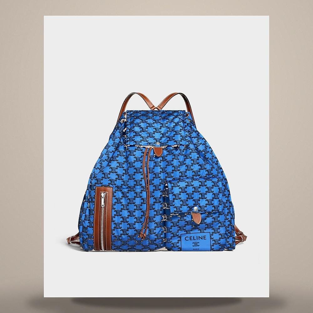 CELINE Padded Nylon Calfskin Backpack Ultra Blue Black L106P3S36 GLM6