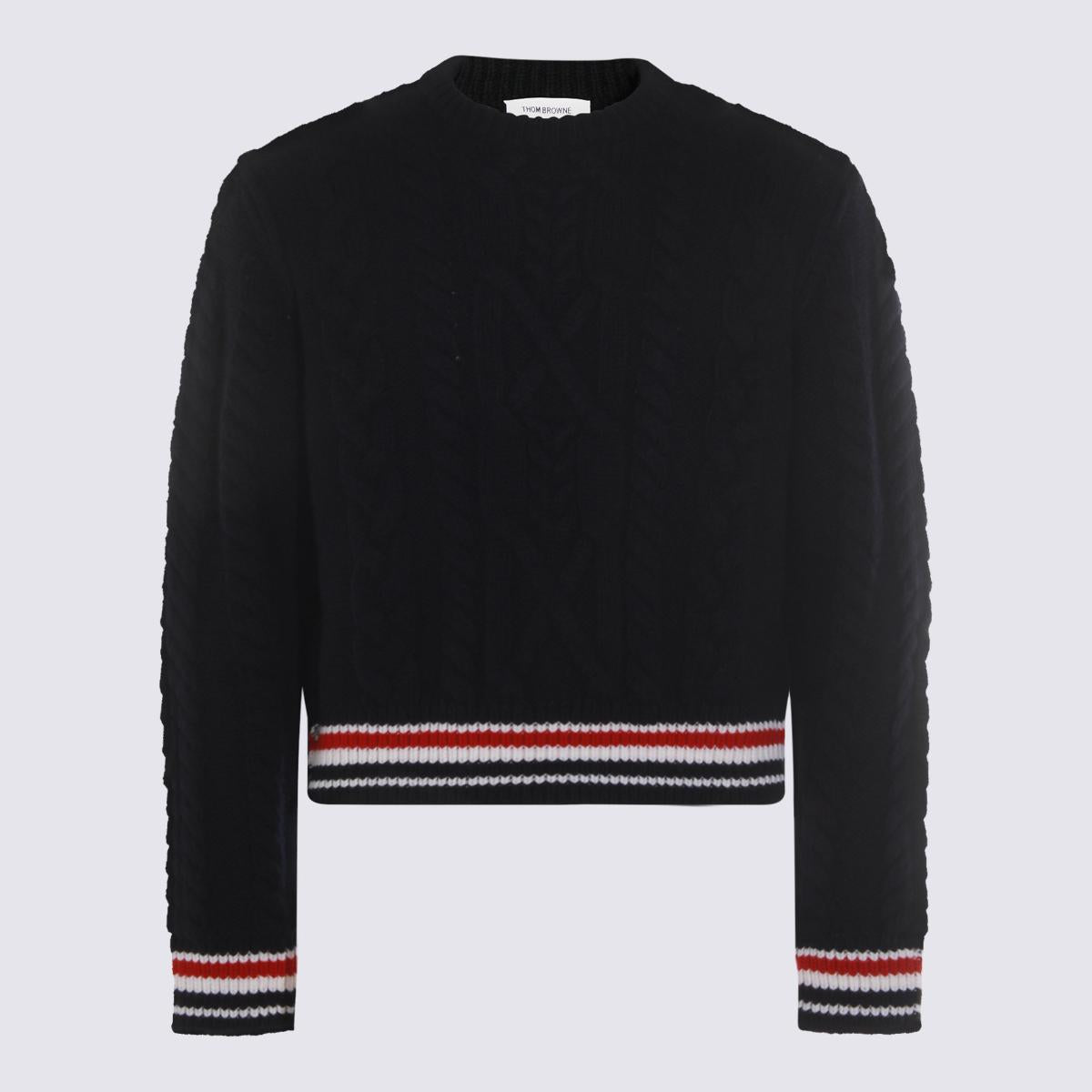 THOM BROWNE Wool Round Neck Knit Sweater Men’s Navy