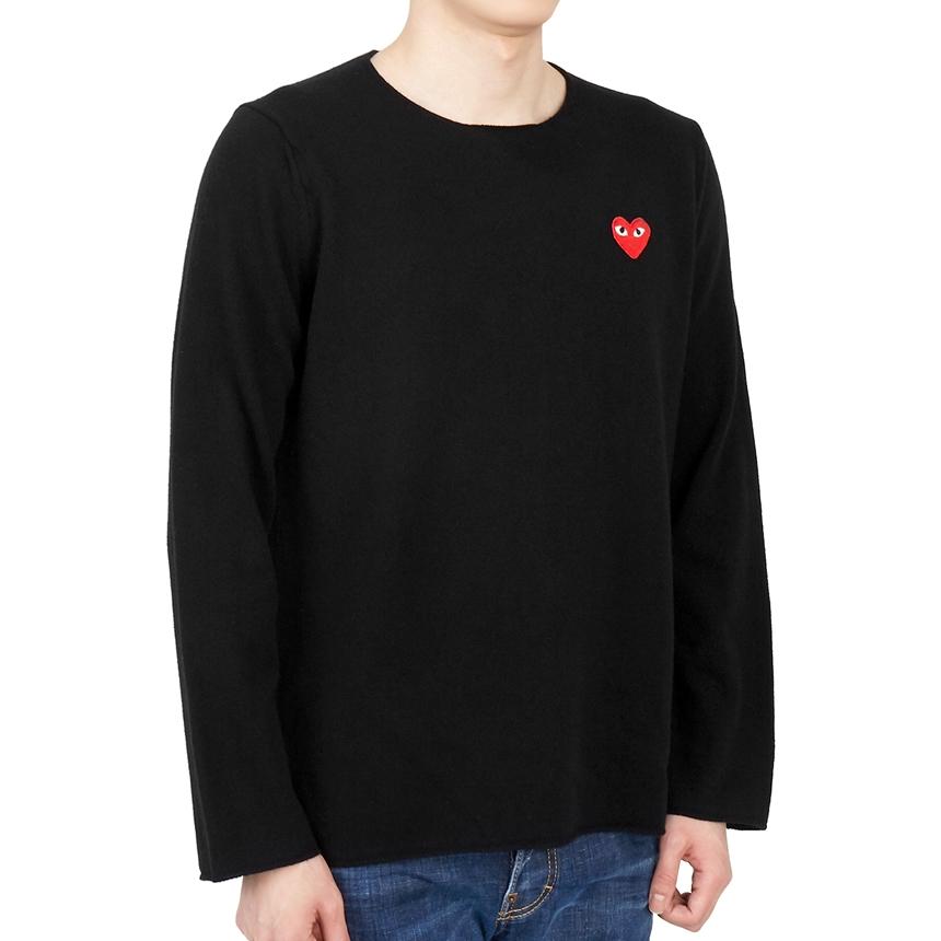 Comme des Garcons Men's Crewneck Knit Sweater Red Logo Patch AZ N068 051 1