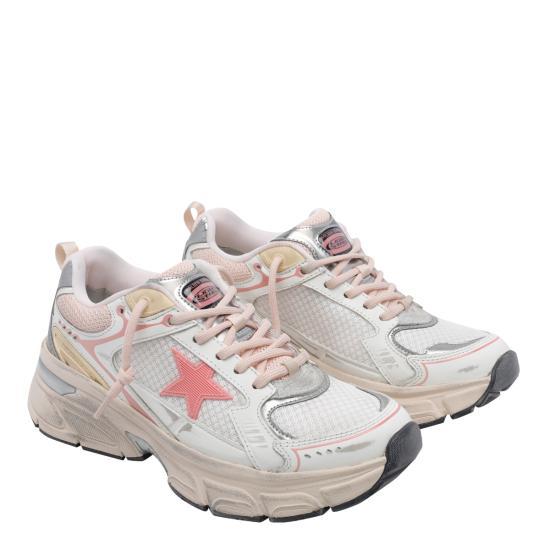 GOLDEN GOOSE White Pink Silver Leather Sneakers