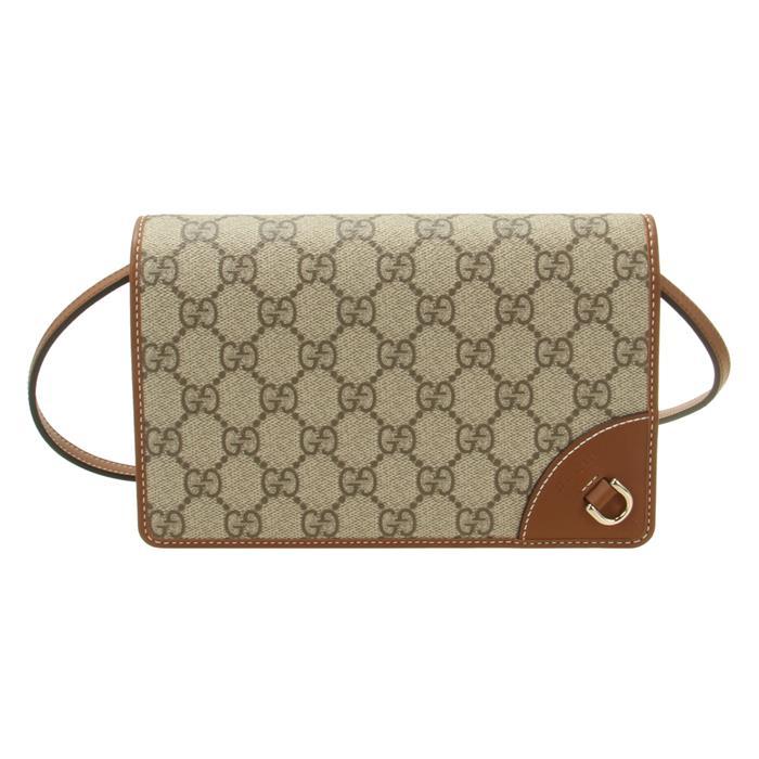 GUCCI GG Emblem Super Mini Shoulder Bag Beige Brown Leather