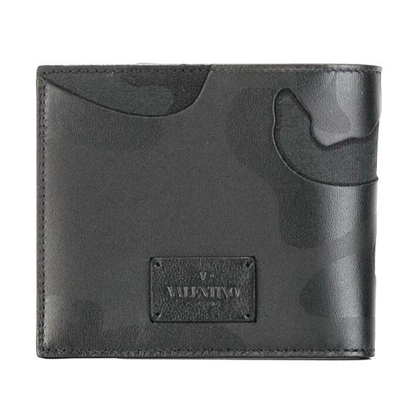 VALENTINO Camo Leather Bi-Fold Wallet Black Men’s