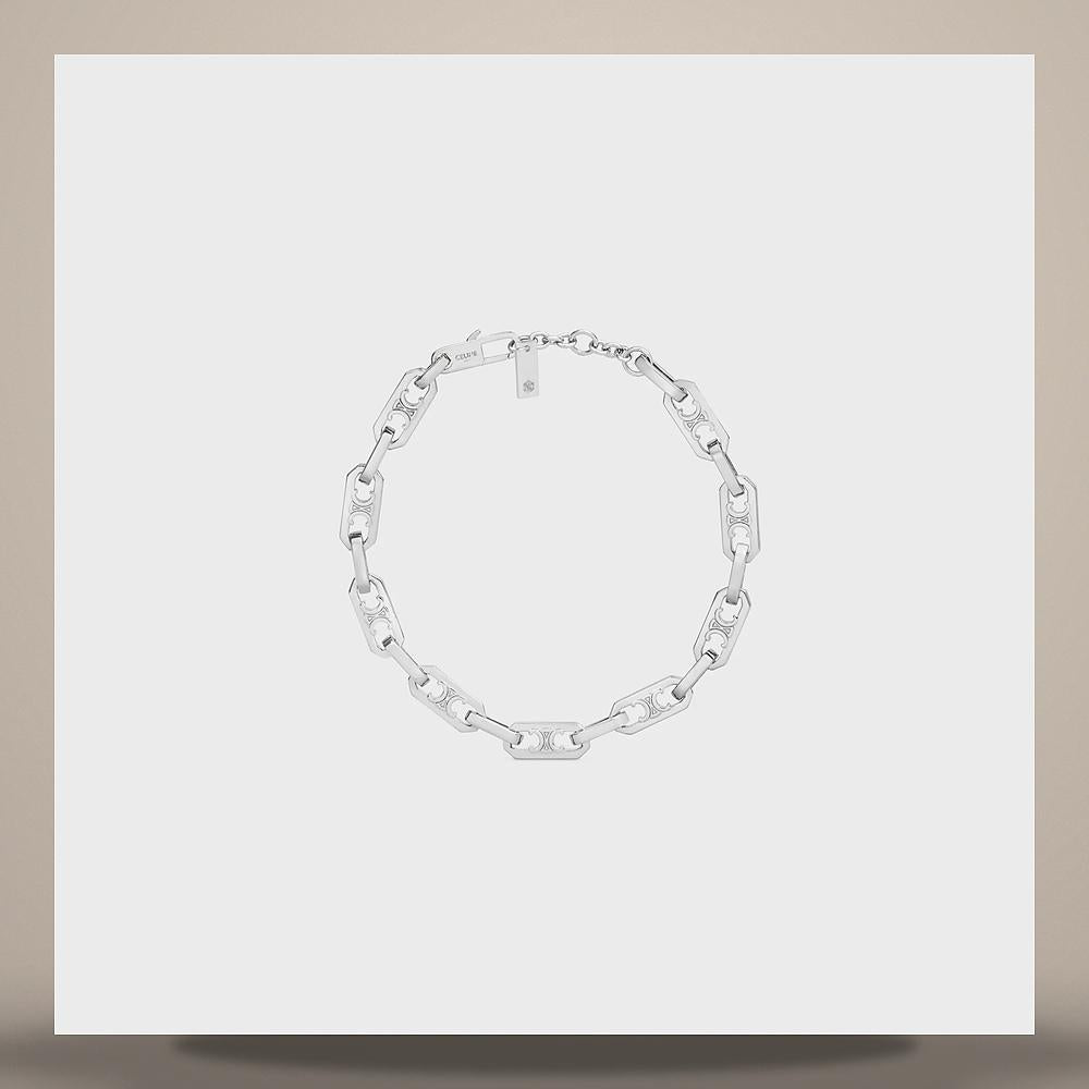 CELINE Triomphe Small Octagon Pendant Necklace Rhodium-Plated Bra 461OL6BRA 36SI