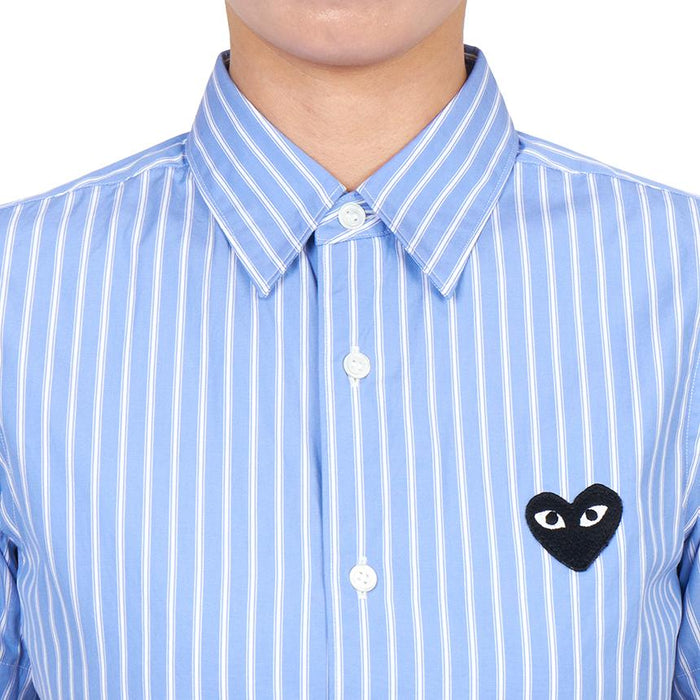 Comme des Garcons Black Heart Patch Stripe Short Sleeve Blouse AZ B021 051 1