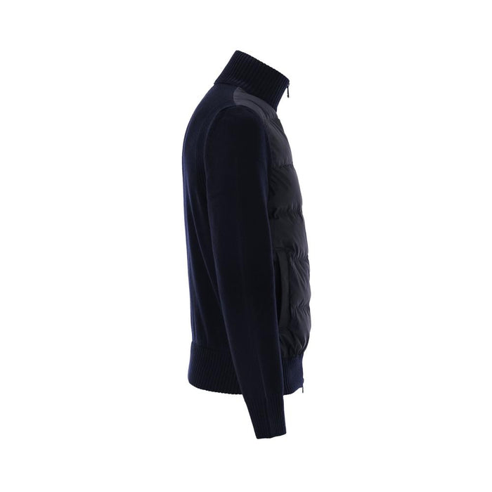 Moncler Logo Patch Knit Mix Down Jacket Navy