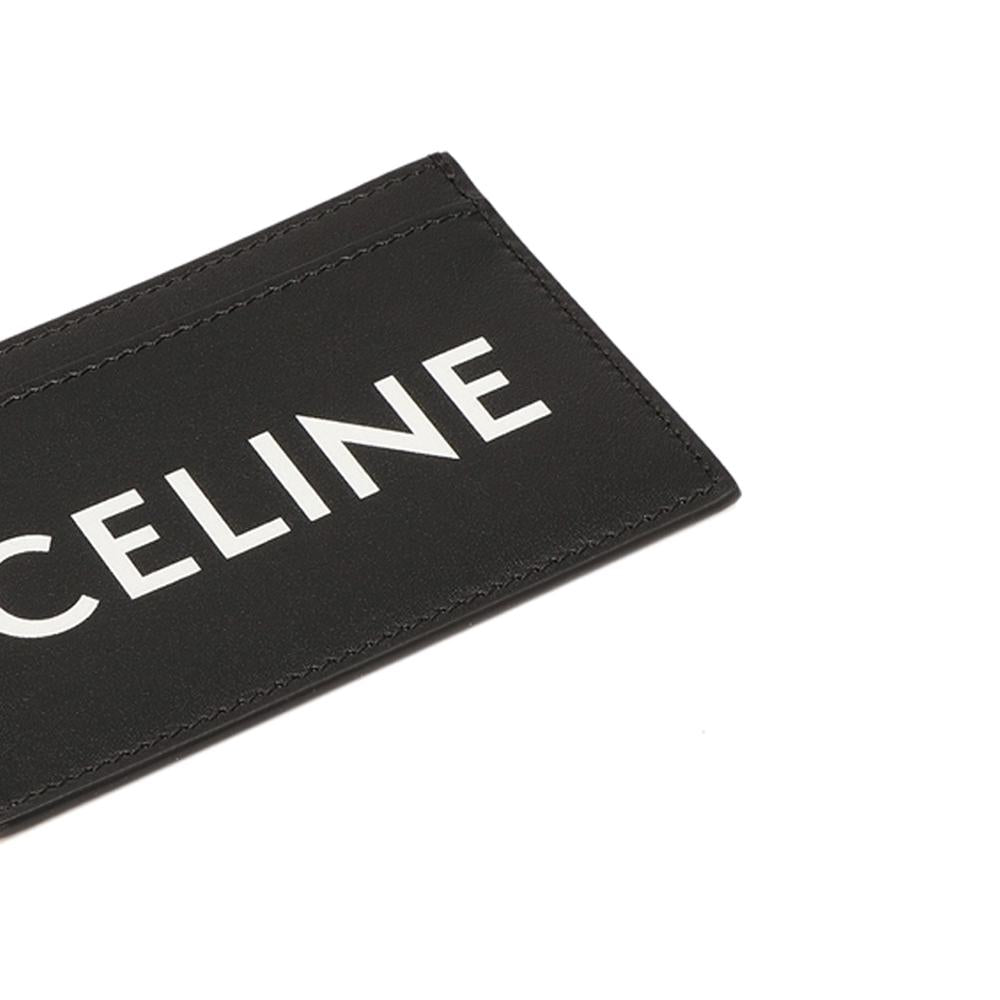 CELINE Logo Print Black Leather Card Holder Wallet