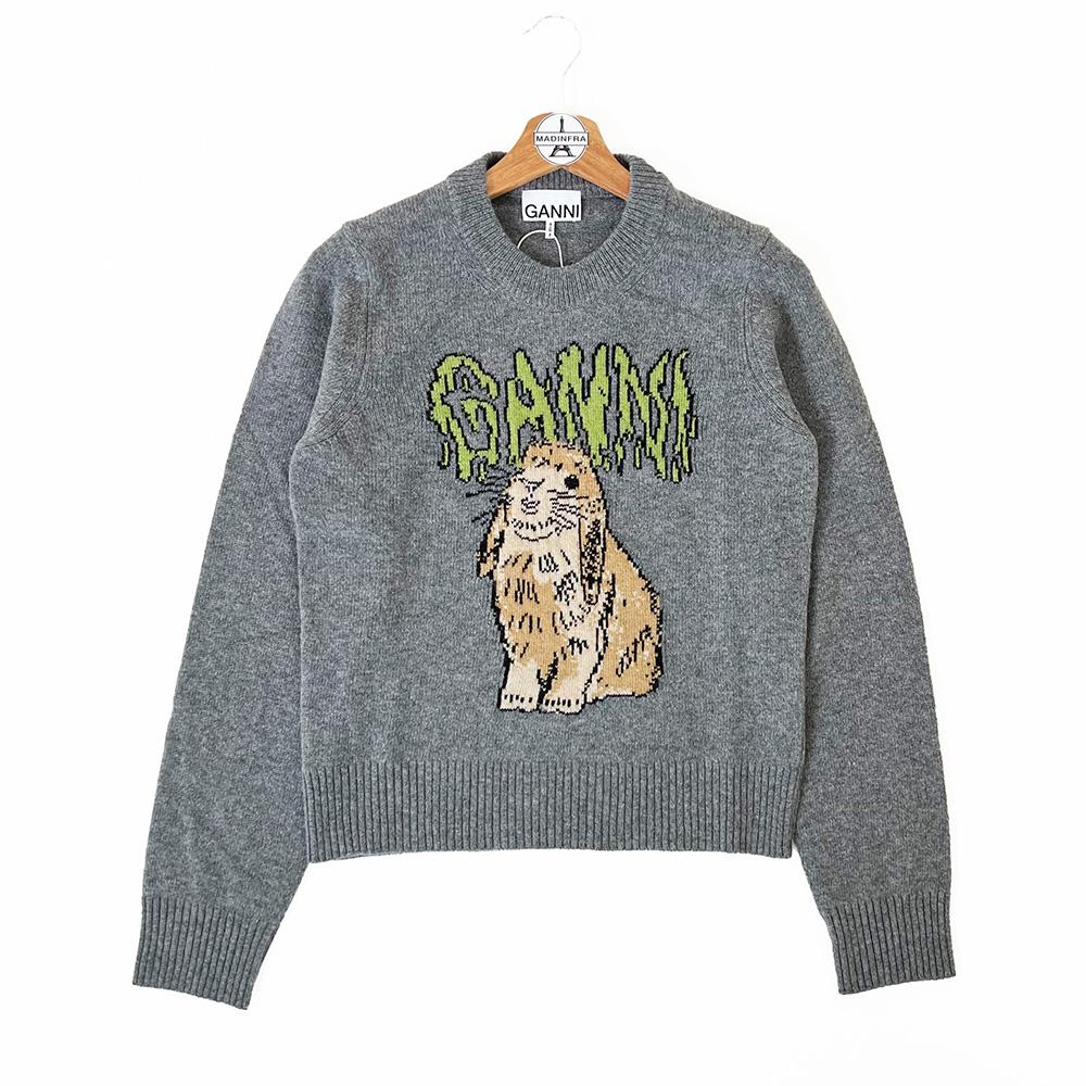 GANNI Rabbit Jacquard Crewneck Knit Sweater K2502 523