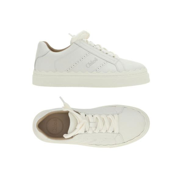 Chloe Lauren White Leather Low-Top Sneakers
