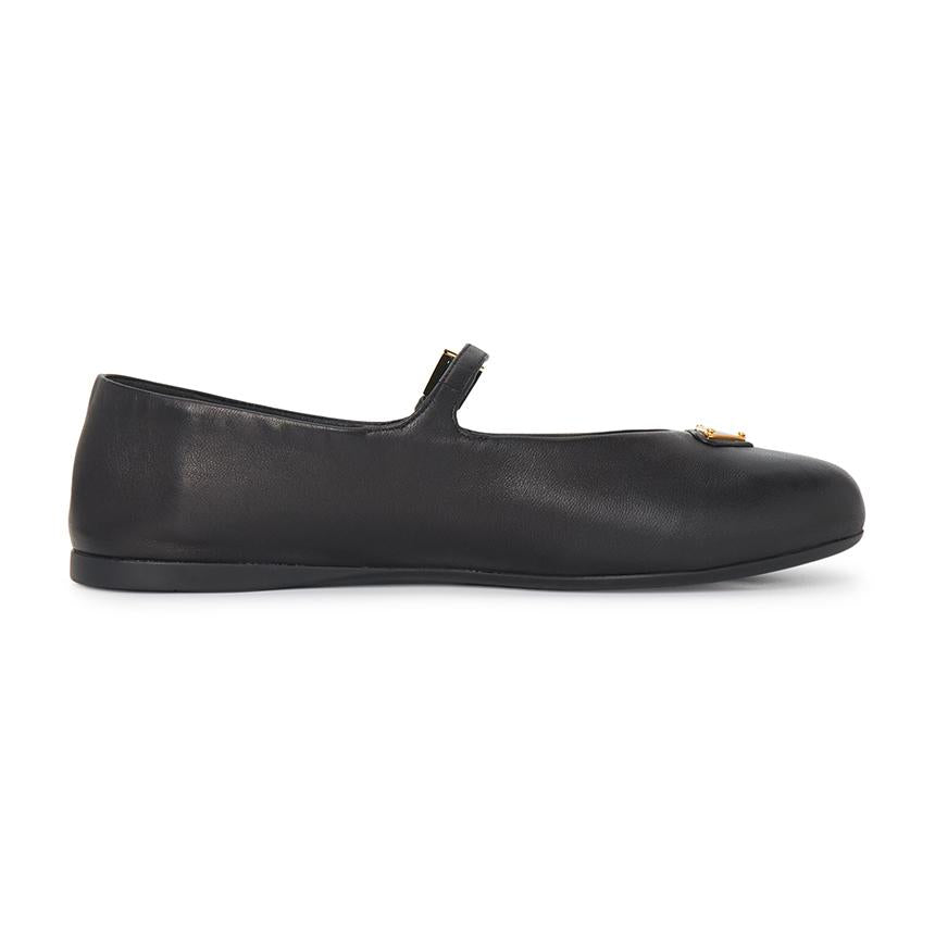 PRADA Black Leather Ballerina Flats Women’s Shoes