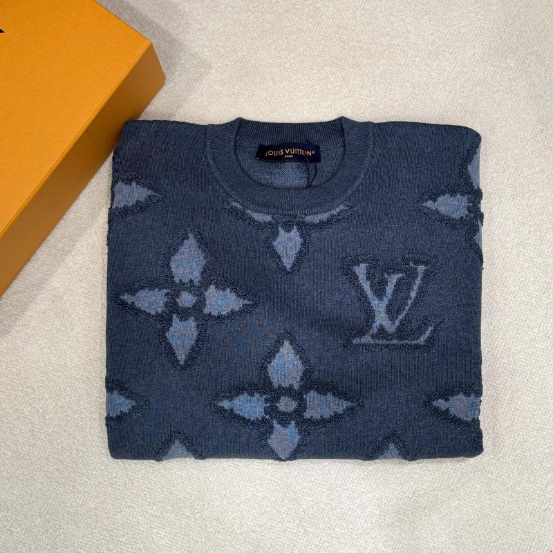 Louis Vuitton Indigo Blue Textured Jacquard Cotton Crewneck Sweater
