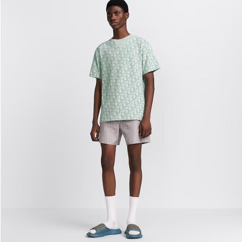 DIOR Green White Oblique Casual Fit Cotton Jersey T-Shirt