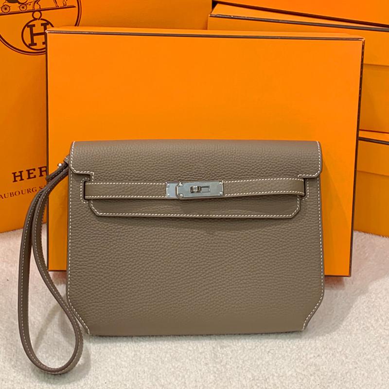 HERMES Etoupe Monochrome Kelly Depeches 25 Leather Pouch