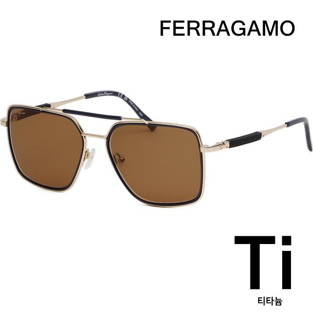 Ferragamo Titanium Double Bridge Oversized Aviator Sunglasses SF298S 743